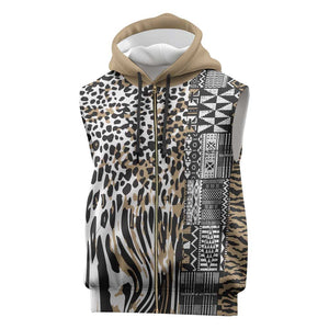 Africa Tribal Pattern Mixed Leopard Skin Sleeveless Zip Hoodie - African Pride