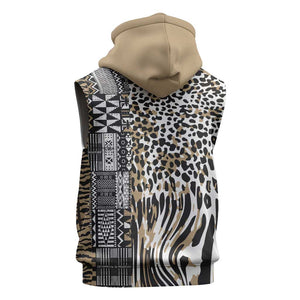 Africa Tribal Pattern Mixed Leopard Skin Sleeveless Zip Hoodie - African Pride