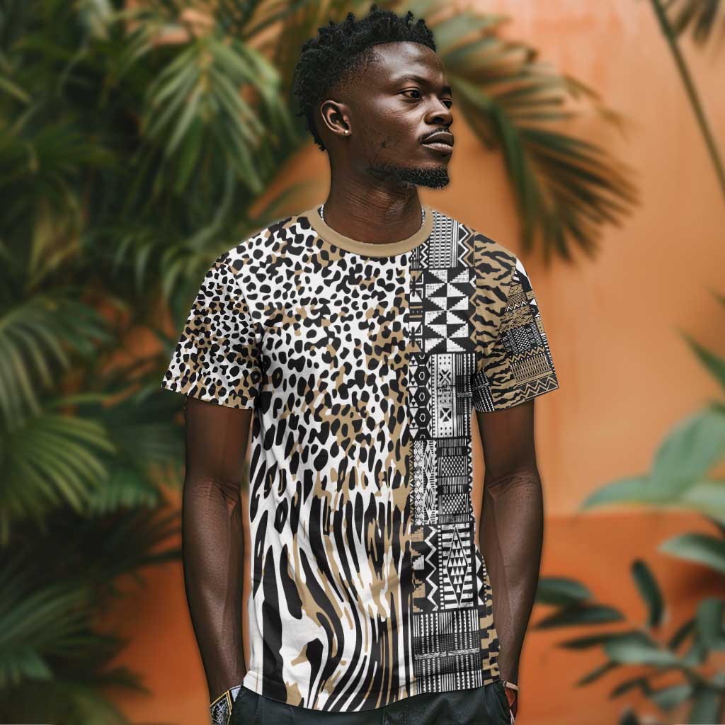 Africa Tribal Pattern Mixed Leopard Skin T shirt - African Pride