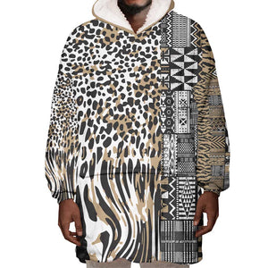 Africa Tribal Pattern Mixed Leopard Skin Wearable Blanket Hoodie - African Pride