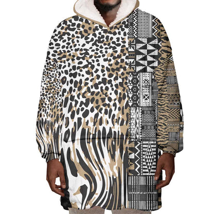 Africa Tribal Pattern Mixed Leopard Skin Wearable Blanket Hoodie - African Pride