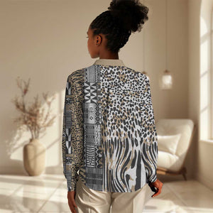 Africa Tribal Pattern Mixed Leopard Skin Women Casual Shirt - African Pride