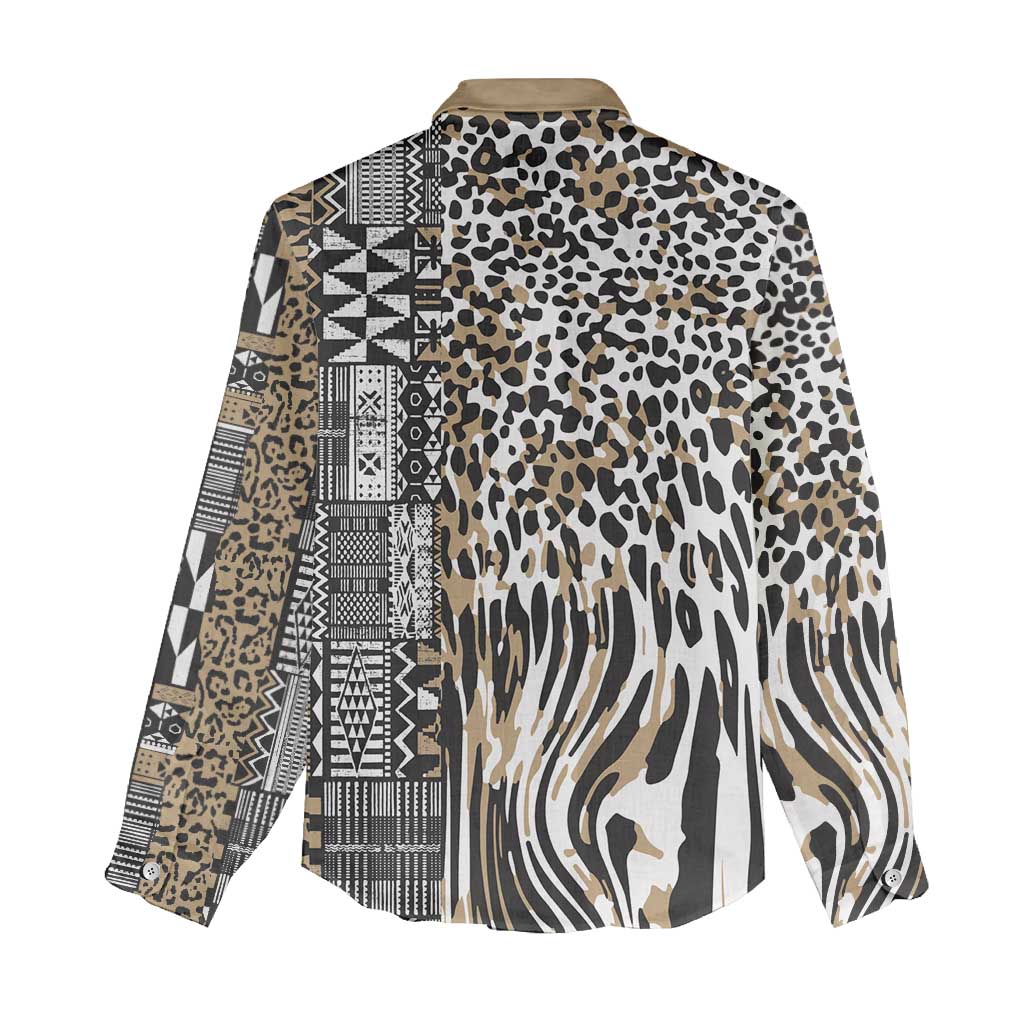 Africa Tribal Pattern Mixed Leopard Skin Women Casual Shirt - African Pride