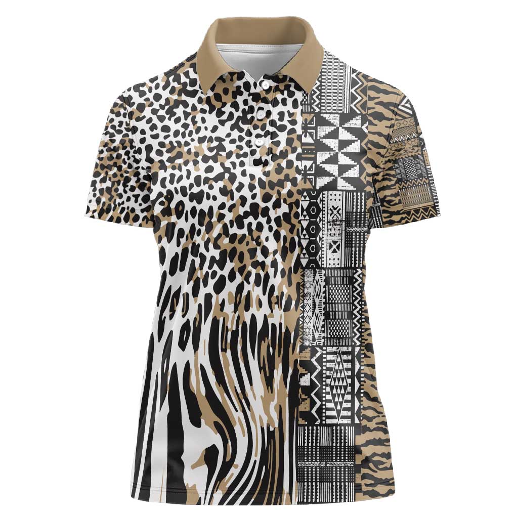 Africa Tribal Pattern Mixed Leopard Skin Women Polo Shirt - African Pride