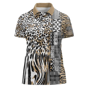 Africa Tribal Pattern Mixed Leopard Skin Women Polo Shirt - African Pride