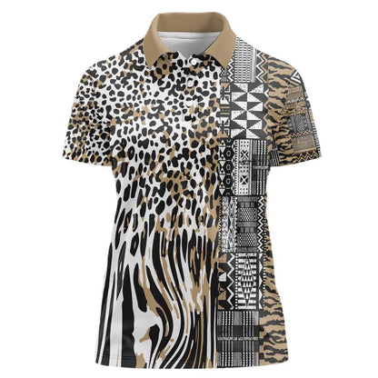 Africa Tribal Pattern Mixed Leopard Skin Women Polo Shirt - African Pride