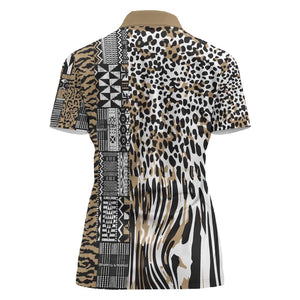 Africa Tribal Pattern Mixed Leopard Skin Women Polo Shirt - African Pride