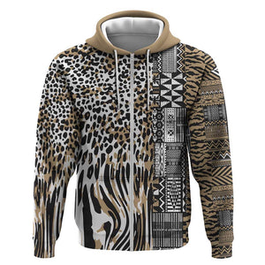 Africa Tribal Pattern Mixed Leopard Skin Zip Hoodie - African Pride