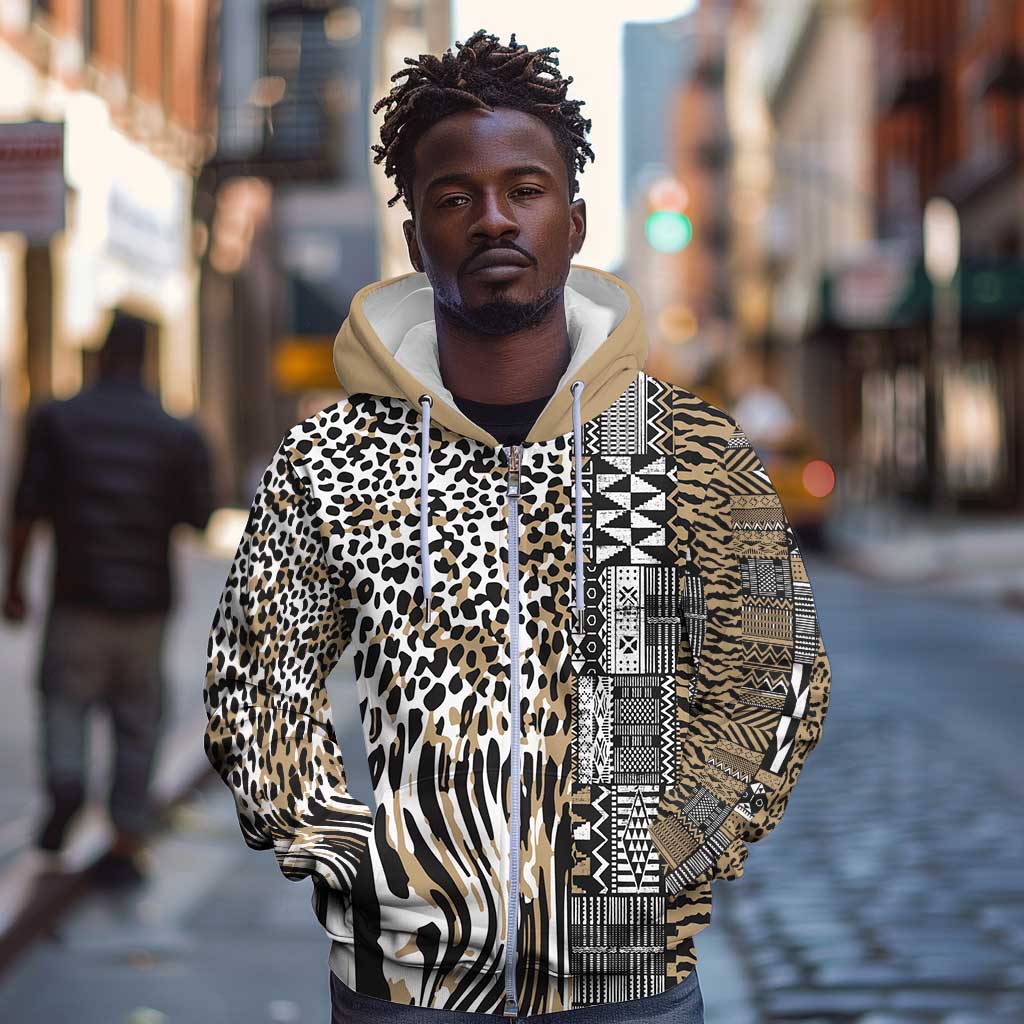 Africa Tribal Pattern Mixed Leopard Skin Zip Hoodie - African Pride