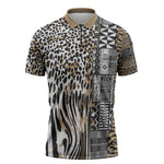 Africa Tribal Pattern Mixed Leopard Skin Zipper Polo Shirt