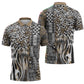 Africa Tribal Pattern Mixed Leopard Skin Zipper Polo Shirt