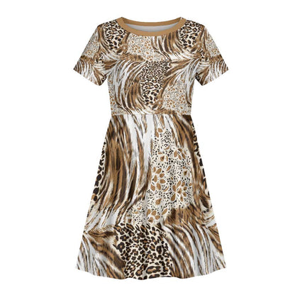 African Wild Animal Skins Kid Short Sleeve Dress Leopard Pattern - African Pride