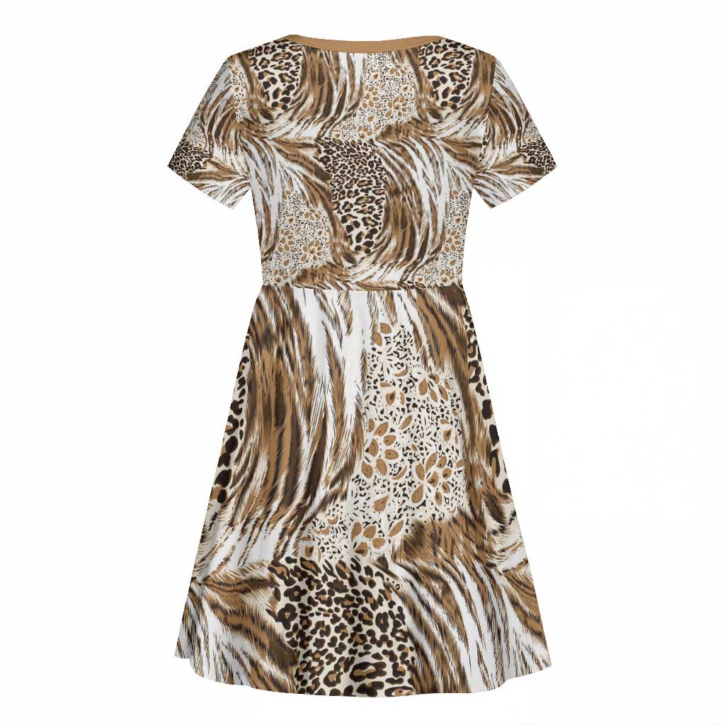 African Wild Animal Skins Kid Short Sleeve Dress Leopard Pattern - African Pride