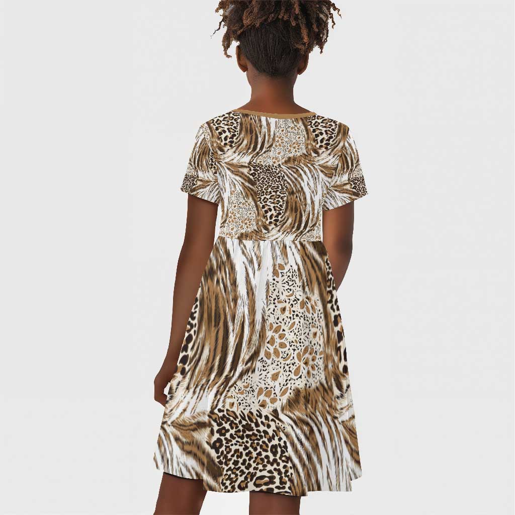 African Wild Animal Skins Kid Short Sleeve Dress Leopard Pattern - African Pride