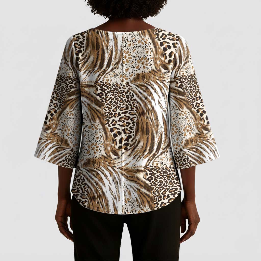 African Wild Animal Skins Kimono Sleeve Blouse Leopard Pattern