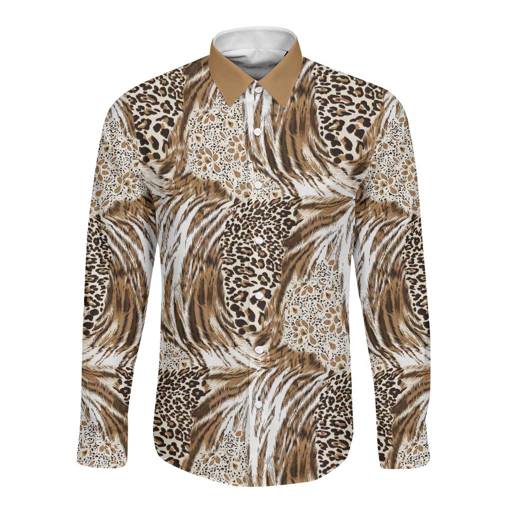 African Wild Animal Skins Long Sleeve Button Shirt Leopard Pattern - African Pride