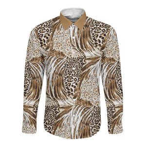 African Wild Animal Skins Long Sleeve Button Shirt Leopard Pattern - African Pride