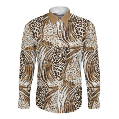 African Wild Animal Skins Long Sleeve Button Shirt Leopard Pattern - African Pride
