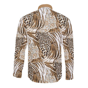 African Wild Animal Skins Long Sleeve Button Shirt Leopard Pattern - African Pride