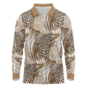 African Wild Animal Skins Long Sleeve Polo Shirt Leopard Pattern - African Pride