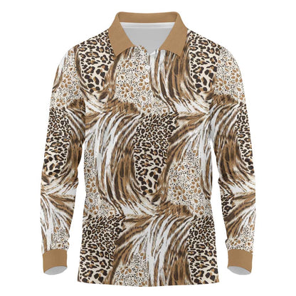 African Wild Animal Skins Long Sleeve Polo Shirt Leopard Pattern - African Pride