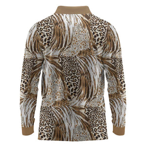African Wild Animal Skins Long Sleeve Polo Shirt Leopard Pattern - African Pride
