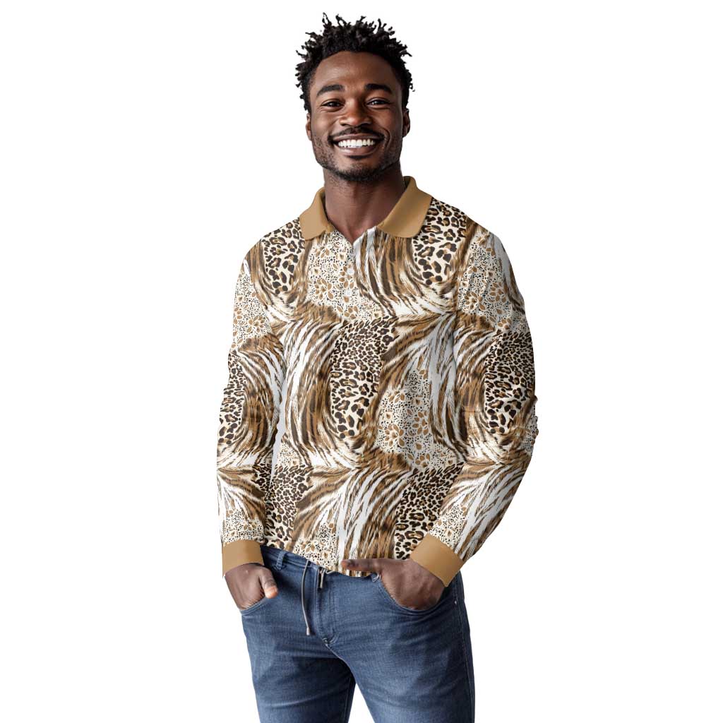 African Wild Animal Skins Long Sleeve Polo Shirt Leopard Pattern - African Pride