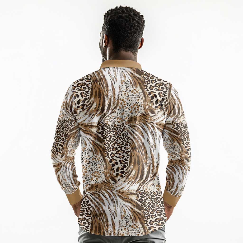 African Wild Animal Skins Long Sleeve Polo Shirt Leopard Pattern - African Pride