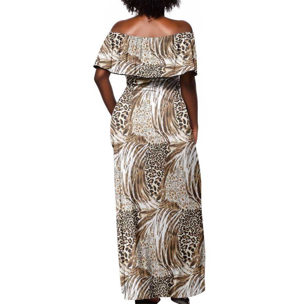 African Wild Animal Skins Off Shoulder Maxi Dress Leopard Pattern - African Pride
