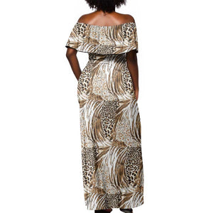 African Wild Animal Skins Off Shoulder Maxi Dress Leopard Pattern - African Pride