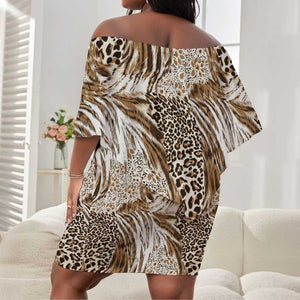 African Wild Animal Skins Off Shoulder Short Dress Leopard Pattern - African Pride