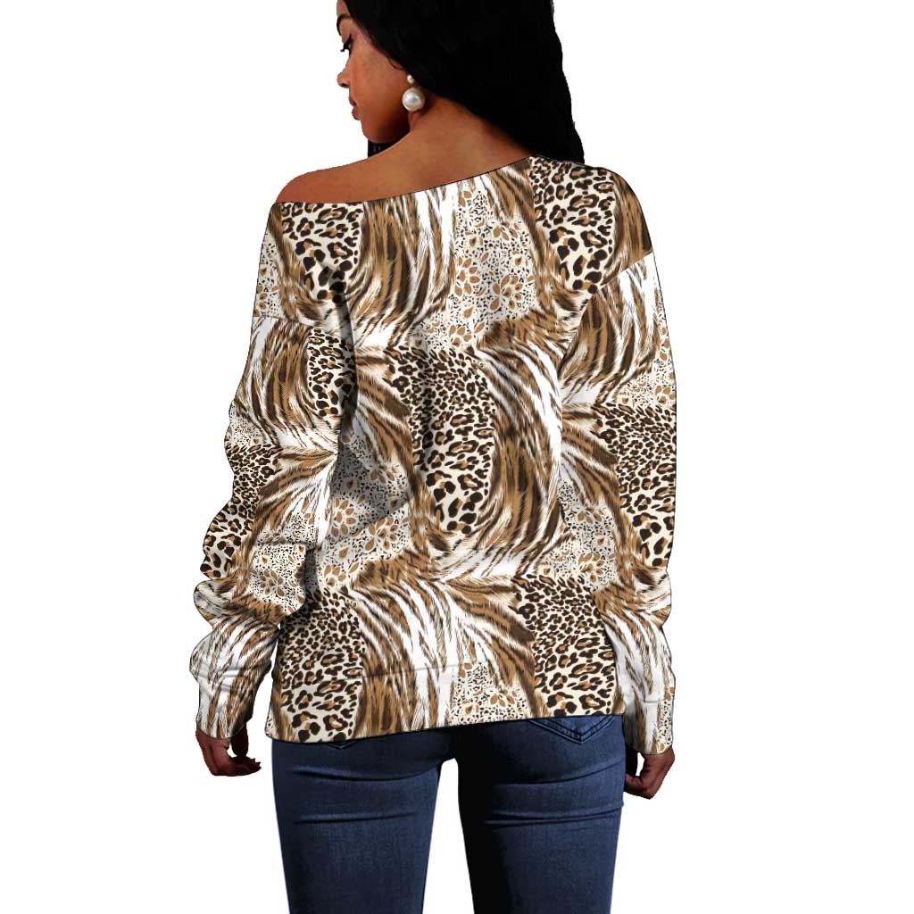African Wild Animal Skins Off Shoulder Sweater Leopard Pattern - African Pride