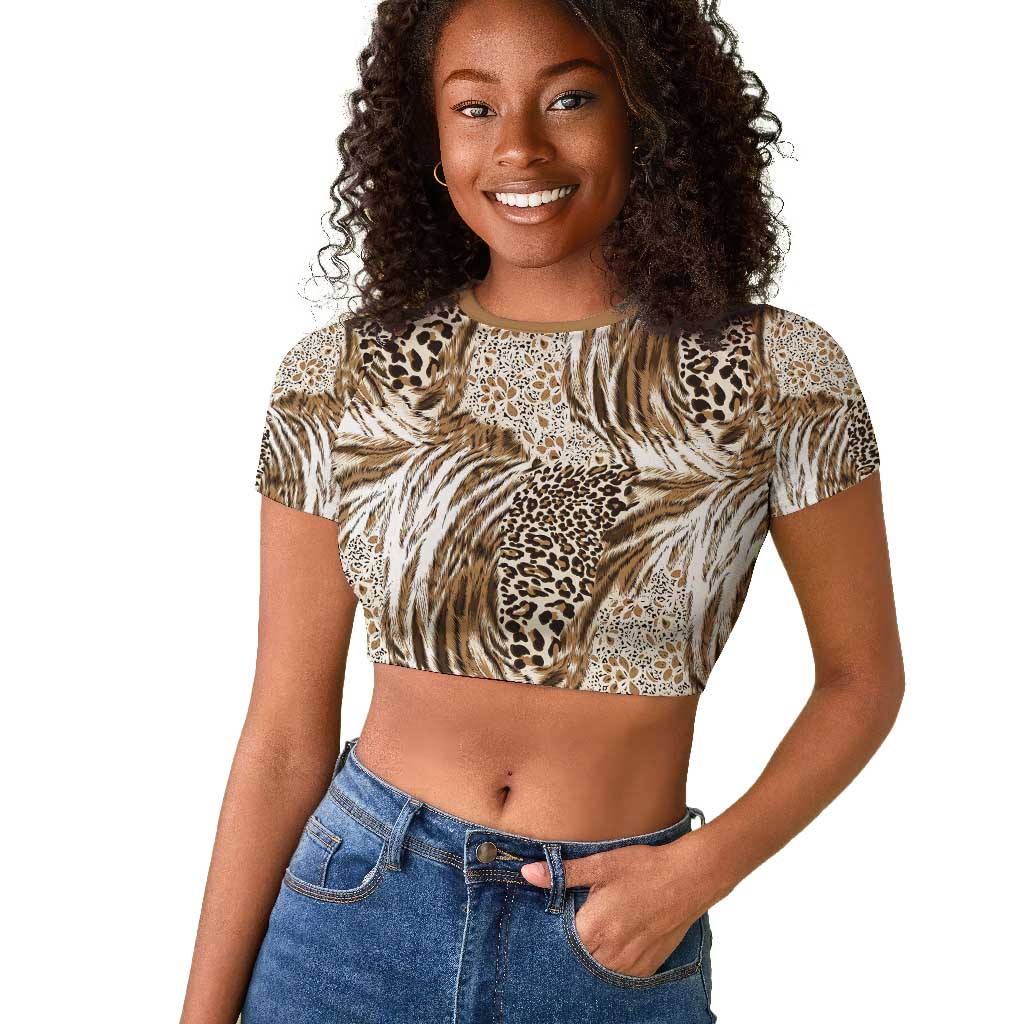 African Wild Animal Skins Raglan Cropped T shirt Leopard Pattern - African Pride