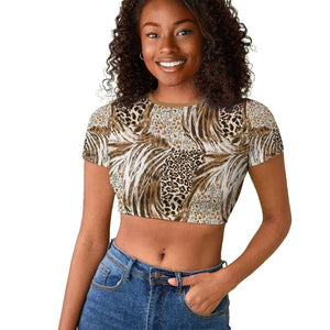 African Wild Animal Skins Raglan Cropped T shirt Leopard Pattern - African Pride