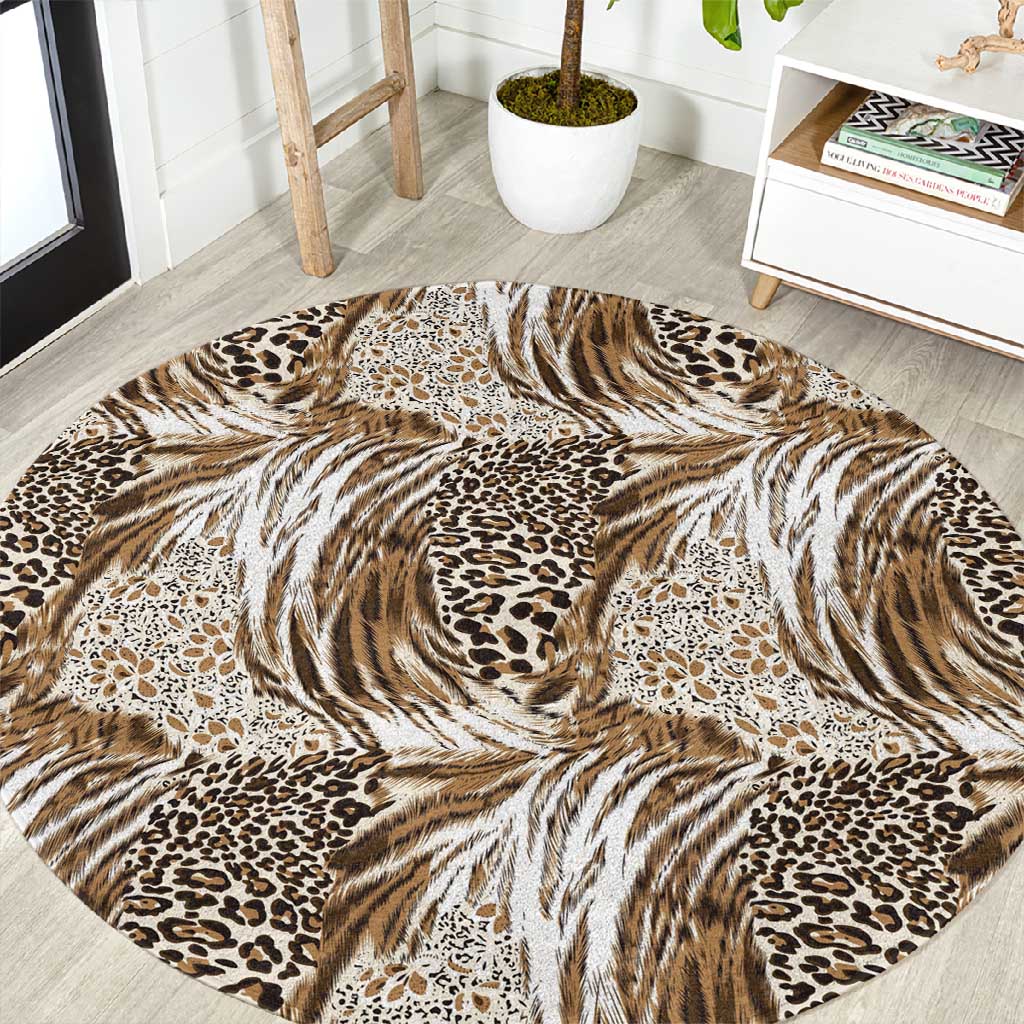 African Wild Animal Skins Round Carpet Leopard Pattern - African Pride