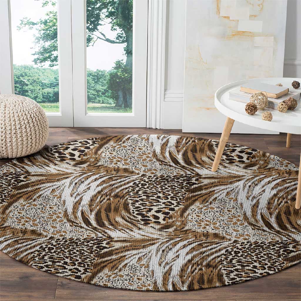 African Wild Animal Skins Round Carpet Leopard Pattern - African Pride