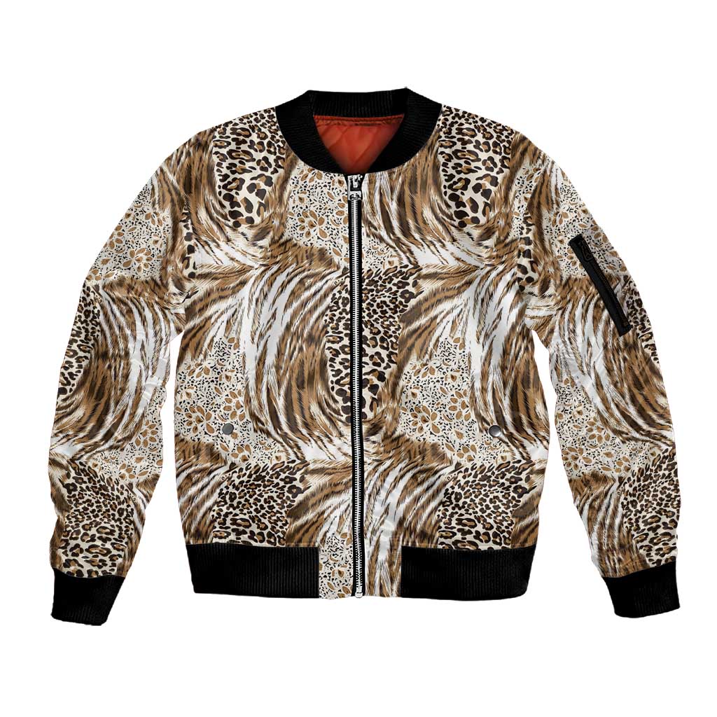 African Wild Animal Skins Sleeve Zip Bomber Jacket Leopard Pattern - African Pride