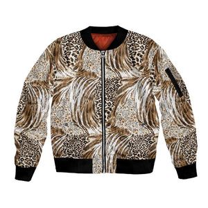 African Wild Animal Skins Sleeve Zip Bomber Jacket Leopard Pattern - African Pride