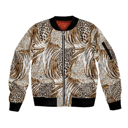 African Wild Animal Skins Sleeve Zip Bomber Jacket Leopard Pattern - African Pride