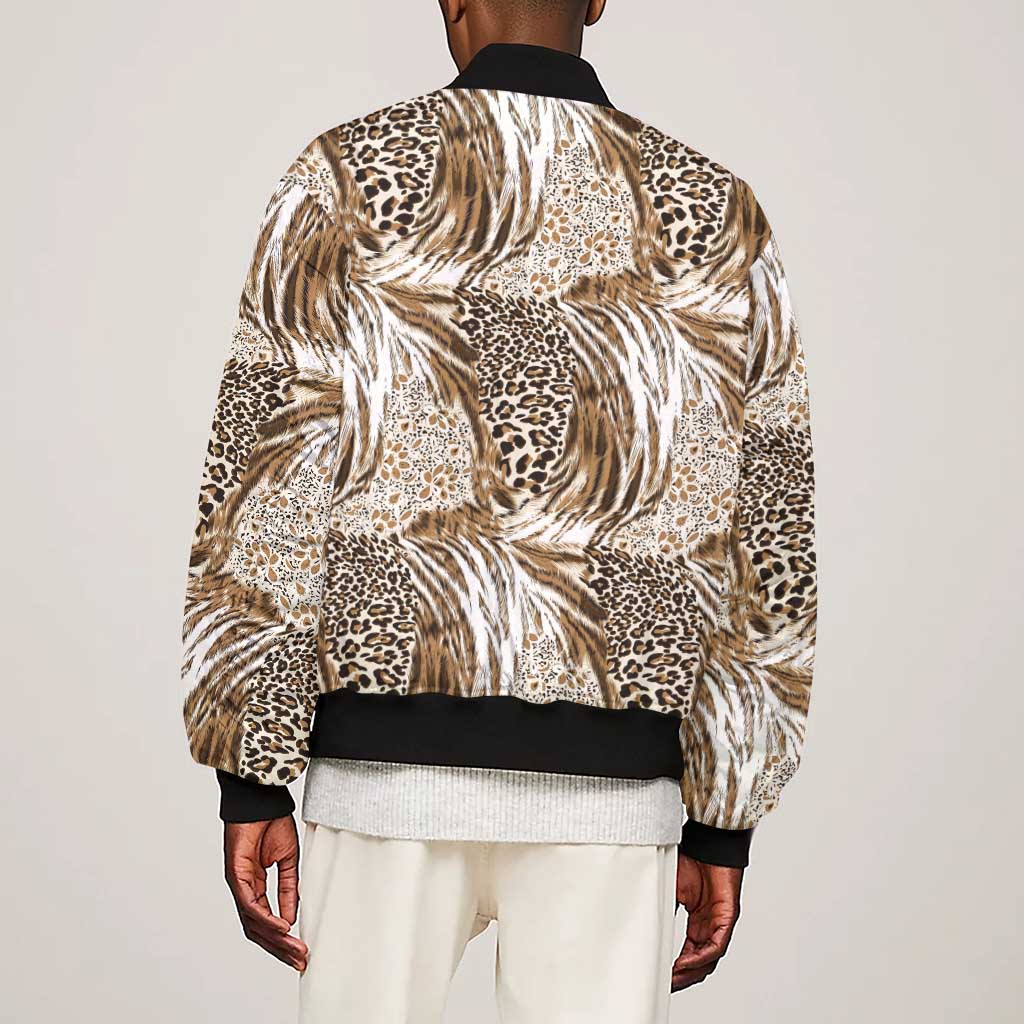 African Wild Animal Skins Sleeve Zip Bomber Jacket Leopard Pattern - African Pride