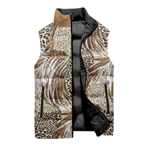 African Wild Animal Skins Sleeveless Puffer Jacket Leopard Pattern