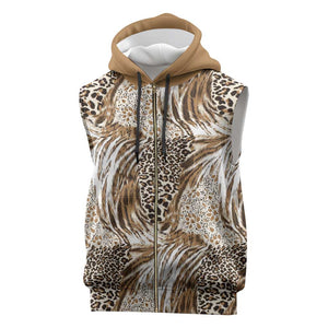 African Wild Animal Skins Sleeveless Zip Hoodie Leopard Pattern - African Pride