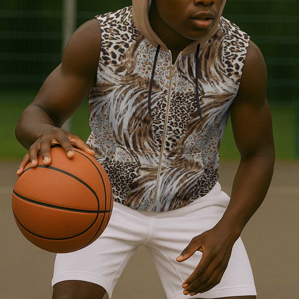 African Wild Animal Skins Sleeveless Zip Hoodie Leopard Pattern - African Pride