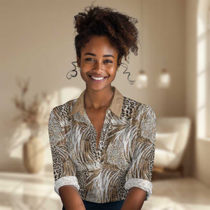 African Wild Animal Skins Women Casual Shirt Leopard Pattern - African Pride