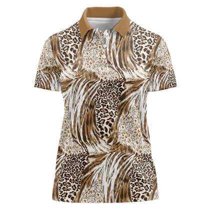African Wild Animal Skins Women Polo Shirt Leopard Pattern - African Pride