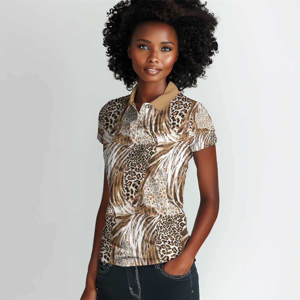 African Wild Animal Skins Women Polo Shirt Leopard Pattern - African Pride