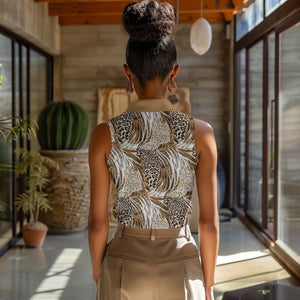 African Wild Animal Skins Women Sleeveless Polo Shirt Leopard Pattern - African Pride