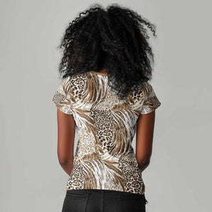 African Wild Animal Skins Women V-Neck T-Shirt Leopard Pattern - African Pride