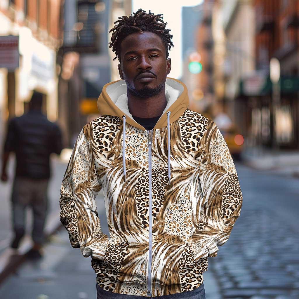 African Wild Animal Skins Zip Hoodie Leopard Pattern - African Pride