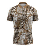 African Wild Animal Skins Zipper Polo Shirt Leopard Pattern